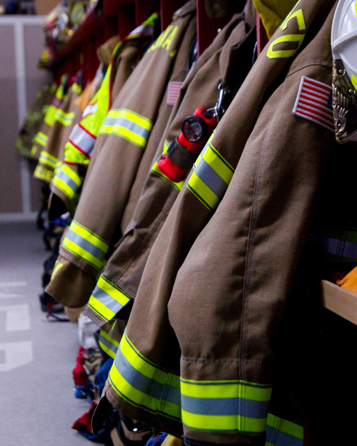 Fire fighter jackets in lockers